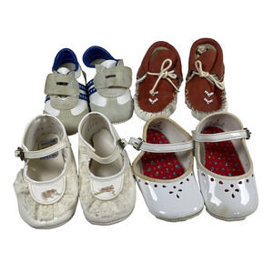 Baby Infant Shoes x4 Pairs Vtg Patent Leather Moccasin Sneaker Lace Doll Clothes